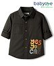 Babyoye 100% Cotton Twill Woven Full Sleeves Shirts With Text Print - Olive Green