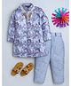 Ahhaaaa Viscose Woven Full Sleeves Floral Printed Jodhpuri Suit & Pant Set - Grey