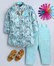 Ahhaaaa Viscose Woven Full Sleeves Floral Printed Jodhpuri Suit & Pant Set -  Turquoise Blue