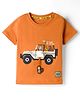Kookie Kids Single Jersey Knit  Half Sleeves Round Neck T-Shirt With Vehicle & Animal Print - Orange