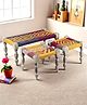 Ikiriya Oakville Sheesham Wood Vintage 3 1 1 Seater Maachi Bench / Charpai / Khatiya / Rajasthani Traditional Settees / Recamiers with 2 Stools in Multi Colour Chindi & Yellow Rope Canning