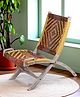 Ikiriya NatWest Sheesham Wood Vintage Relaxing Chair / Lounge Chair / Rocking Chair in Multi Colour Chindi & Yellow Rope Canning