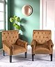 Ikiriya Arista Sheesham Wood Accent Set of 2 Maharaja Chair / Relaxing Chair / Lounge Chair in Taupe Brown Velvet Upholstery