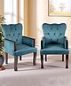Ikiriya Arista Sheesham Wood Accent Set of 2 Maharaja Chair / Relaxing Chair / Lounge Chair in Turquoise Sea Velvet Upholstery