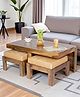 Ikiriya Irish Sheesham Wood Accent Coffee Table Set / Center Table / Sofa Table with 2 Stools in Teak Finish with Beige Sparkle Velvet Cushions