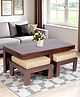 Ikiriya Irish Sheesham Wood Accent Coffee Table Set / Center Table / Sofa Table with 2 Stools in Dark Walnut Finish with Jute Beige Cushions