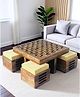 Ikiriya Nirva Sheesham Wood Accent Coffee Table Set / Center Table / Sofa Table with 4 Stools in Teak Finish with Beige Mossy Fabric Cushions