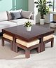 Ikiriya Blane Sheesham Wood Accent Coffee Table Set / Center Table / Sofa Table with 4 Stools in Dark Walnut Finish with Beige Sparkle Velvet Cushions