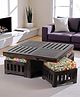 Ikiriya Palladio Sheesham Wood Bohemian Coffee Table Set / Center Table / Sofa Table with 4 Stools in Dark Mahagony Finish with Israel Print Patchwork Kantha Cushions