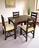 Ikiriya Oakmont Sheesham Wood Accent 4 Seater Dining Table Set with Dark Walnut Finish & Beige Mossy Fabric Cushioning