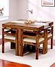 Ikiriya Kingston Sheesham Wood Accent 4 Seater Dining Table Set with Natural Teak Finish & Jute White Cushioning