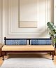 Ikiriya Daylesford Sheesham Wood Mid Century Diwan / Couch / Bench / Settees / Recamiers in Dark Walnut Finish with 2 Masands (Cushions) in Indigo Printed Kantha Fabric