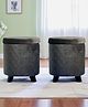 Ikiriya Orlando Solid Wood Accent Round Set of 2 Ottoman / Pouffee / Pouf Stool / Stool  in Iron Grey Velvet Upholstery with Storage