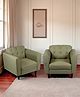 Ikiriya Tyler Solid Wood Contemporary 1 1 Seater Sofa / Lounge Chair / Maharaja Chair / Big Size Chair in Olive Green Fabric Upholstery