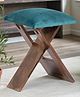 Ikiriya Dayton Sheesham Wood Accent Square Foldable Stool / Pouf Stool / Ottoman / Poufee in Turquoise Sea Velvet Upholstery
