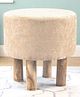 Ikiriya Morgan Acacia Wood Accent Round Pouf Stools / Pouffee / Stool / Ottoman in Beige Sparkle Velvet Upholstery