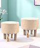 Ikiriya Morgan Acacia Wood Accent Round Set of 2 Pouf Stools / Pouffee / Stool / Ottoman in Beige Sparkle Velvet Upholstery