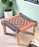 Ikiriya Riaza Sheesham Wood Vintage Square Maachi Foot Stool / Khaatiya / Charpai / Stool in Orange & Grey Rope Canning