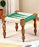 Ikiriya Riaza Sheesham Wood Vintage Square Maachi Stool / Khaatiya / Charpai / Foot Stool in Green & White Rope Canning