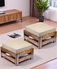 Ikiriya Amber Sheesham Wood Contemporary Square Set of 2 Foot Stools / Pouf Stools / Pouffee / Stool / Ottoman in Teak Finish with Jute Beige Cushion