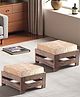 Ikiriya Amber Sheesham Wood Contemporary Square Set of 2 Foot Stools / Pouf Stools / Pouffee / Stool / Ottoman in Teak Finish with Beige Sparkle Velvet Cushion