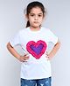 PinkChick Cotton Woven Half Sleeves Heart Designed Tee With Bow Applique Detailed   Hair Clip - White