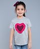 PinkChick Cotton Woven Half Sleeves Heart Designed Tee With Bow Applique Detailed Hair Clip - Grey