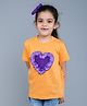 PinkChick Cotton Woven Half Puffed Sleeves Heart Designed Tee With Bow Applique Detailed Hair Clip - Yellow