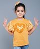 PinkChick Cotton Woven Half Puffed Sleeves Heart Designed Tee With Bow Applique Detailed Hair Clip -Yellow