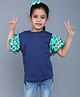 PinkChick Cotton Woven Puff Sleeves Hearts Printed Tee With  Hair Clip - Royal blue