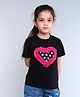 PinkChick Cotton Woven Half Sleeves Heart Applique & Frill Detailed Tee With Hair Clip - Black