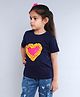 PinkChick Cotton Woven Half Sleeves Heart Applique & Frill Detailed Tee With Hair Clip - Navy Blue