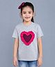 PinkChick Cotton Woven Half Sleeves Heart Applique & Frill Detailed Tee With Hair Clip - Grey