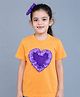 PinkChick Cotton Woven Half Sleeves Heart Applique & Frill Detailed Tee With Hair Clip - Yellow