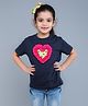 PinkChick Cotton Woven Half Sleeves Frill Detailed Heart Designed Tee With Hair Clip - Navy Blue