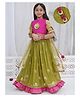 Little Bansi Chanderi Woven Half Sleeves Floral Embroidered & Tassels Detailed Lehenga Choli With Dupatta Set - Green