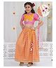 Little Bansi Chanderi Woven Half Puffed Sleeves Floral Embroiderd Gota Lace & Sequins Embellished Lehenga Choli With Dupatta Set - Yellow