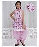 Little Bansi 100% Cotton Woven Sleeveless Floral Printed & Applique Detailed Kurti Salwar With Dupatta Set - Pink