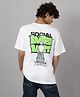 TeenTrums 100% Cotton Knit Half Sleeves Social Introvert Text Back Printed Oversized Tee - White