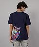 TeenTrums 100% Cotton Knit Half Sleeves Horse Back Printed Oversized Tee - Navy Blue