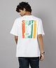 TeenTrums Cotton Knit Half Sleeves Skate Text Back Printed Oversized Tee - White