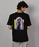 TeenTrums Cotton Knit Half Sleeves Humanity Graphic Back Printed Oversized Tee - Black