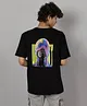 TeenTrums Cotton Knit Half Sleeves Humanity Graphic Back Printed Oversized Tee - Black