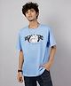 TeenTrums Cotton Knit Half Sleeves Realistic Text Printed Oversized Tee - Light Blue