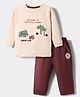 Ollypop Interlock Knit Full Sleeves T-Shirt & Lunge Pant Set Jungle Theme Embroidery - Light Pink
