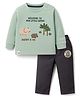 Ollypop Interlock Knit Full Sleeves T-Shirt & Lunge Pant Set Jungle Theme Embroidery - Light Green (Patch Print May Vary)