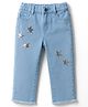 Babyhug Denim Washed Capri With Stretch & Star Applique - Light Blue