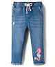 Babyhug Full Length Washed Denim Jeans With Stretch & Seahorse Embroidery - Light Blue