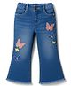Babyhug Denim Full Length Flared Washed Jeans With Stretch & Butterfly Embroidery - Blue