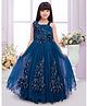 Betty By Tiny Kingdom Net Woven Sleeveless Floral Applique Detailed Pearl Embellished Glittered Designed Gown - Blue